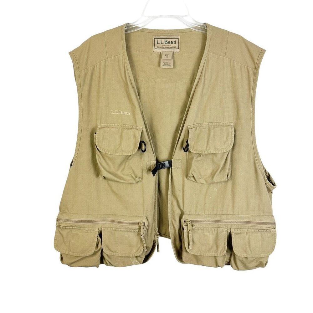 Vintage LL BEAN Vest Mens XXL Khaki Fly Fishing Camping Pockets Safari Hiking